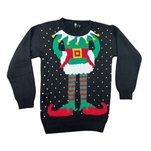 Sapphire‎ Christmas Sweater Men M Black Ugly Elf Body Knit Crewneck Winter Party